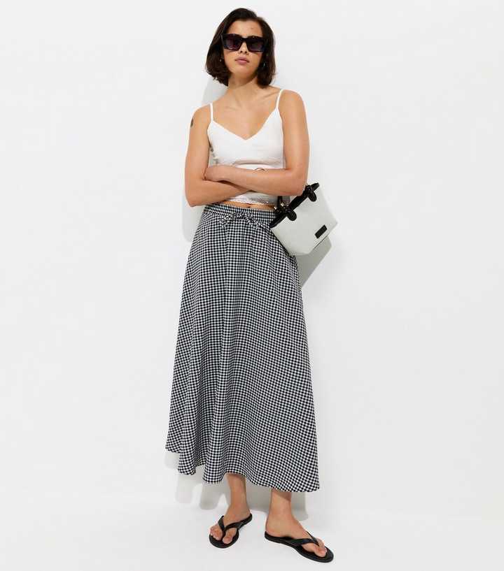 Black Gingham Print Circle Maxi Skirt