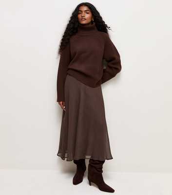 Petite Dark Brown Chiffon Circle Skirt