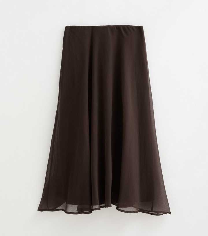 Petite Dark Brown Chiffon Circle Skirt