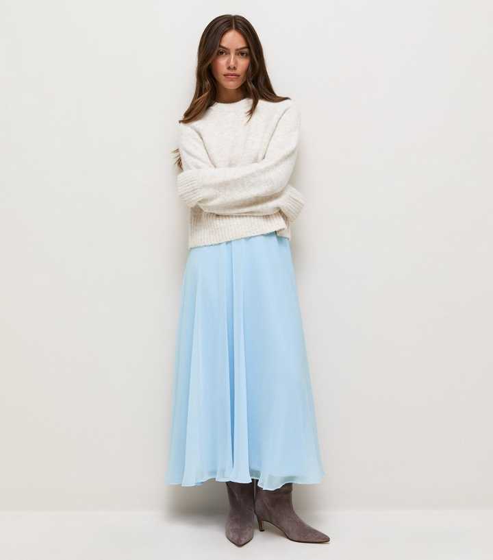 Petite Light Blue Chiffon Circle Skirt