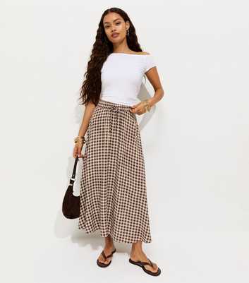 Petite Brown Check Pattern Circle Skirt