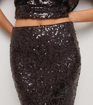 Dark Brown Sequin Embellished Midi Skirt