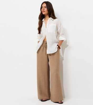 Petite Brown Pinstriped Wide Leg Trousers