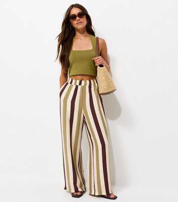 Petite Green Striped Wide Leg Trousers