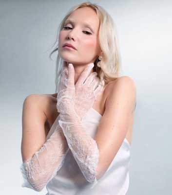Public Desire White Long Sheer Lace Gloves