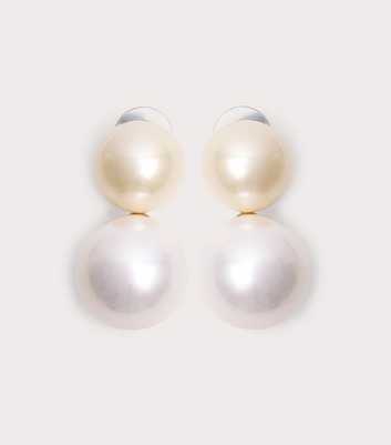 White Faux Pearl Drop Stud Earrings