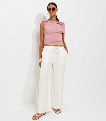 Cream Crinkle Texture Wide Leg Trousers