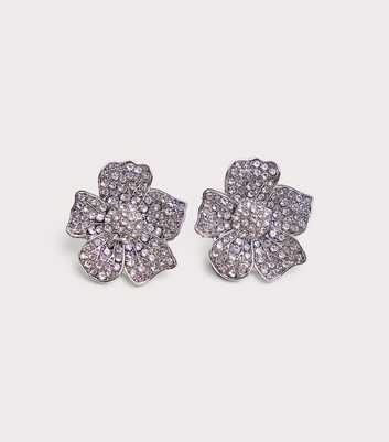 Public Desire Silver Tone Diamante Floral Stud Earrings