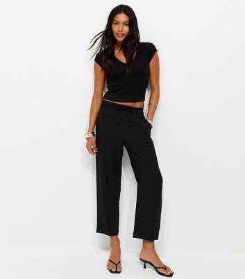 Black Woven Ankle Grazer Trousers