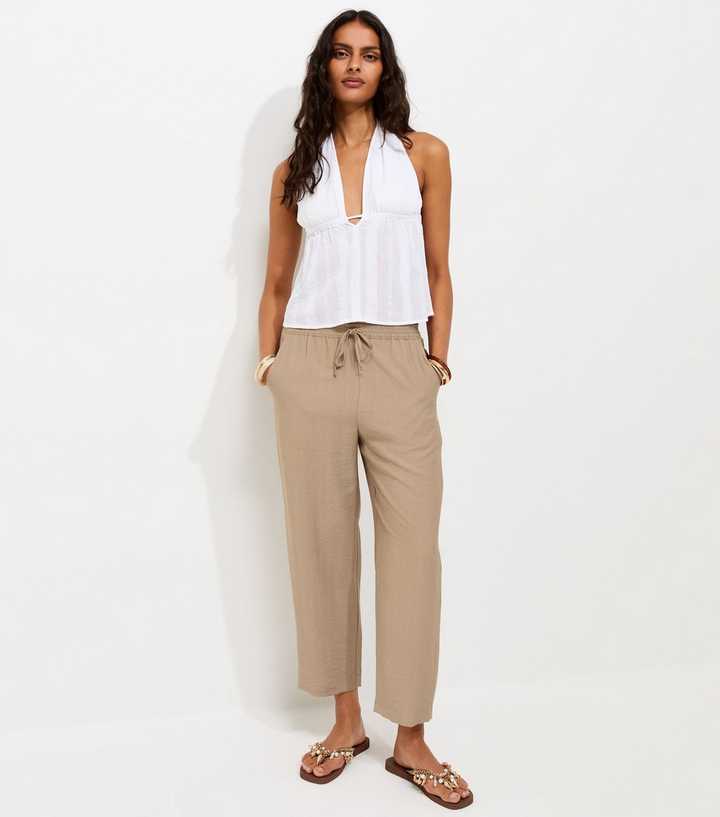 Stone Woven Ankle Grazer Trousers