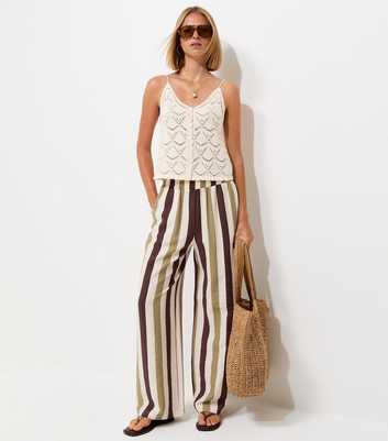 Green Striped Wide Leg Trousers