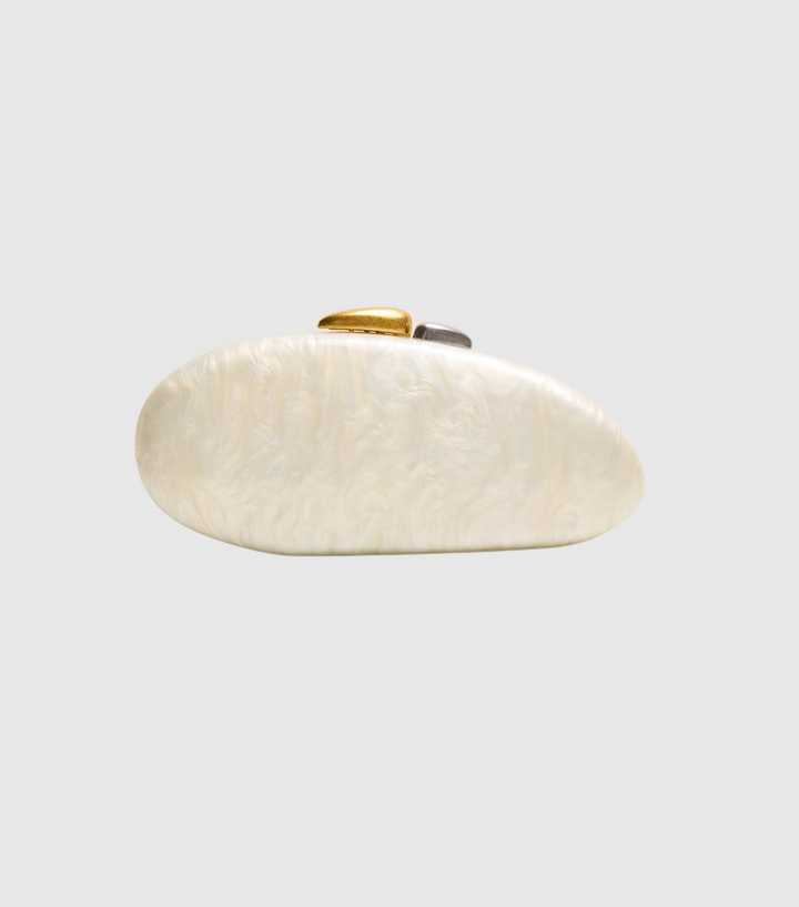Public Desire Off White Pearlised Hard Shell Oval Clutch Bag