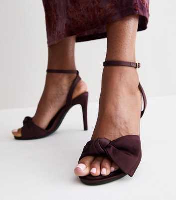Burgundy Satin Bow Stiletto Heel Sandals