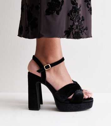 Black Velvet Knot Strap Platform Sandals