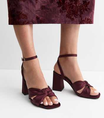 Dark Burgundy Satin Knot Strap Platform Sandals