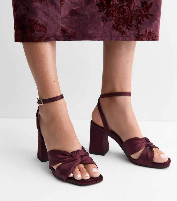 Dark Burgundy Satin Knot Strap Platform Sandals