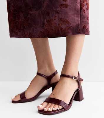 Wide Fit Dark Burgundy Patent Faux Leather Sandals