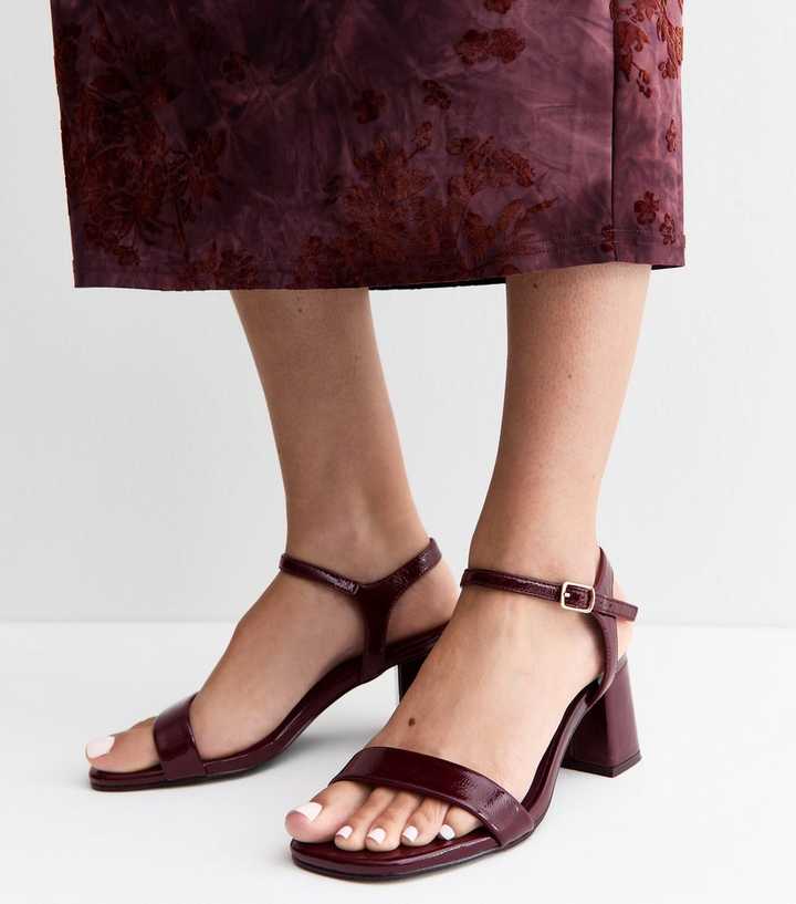 Wide Fit Dark Burgundy Patent Faux Leather Sandals
