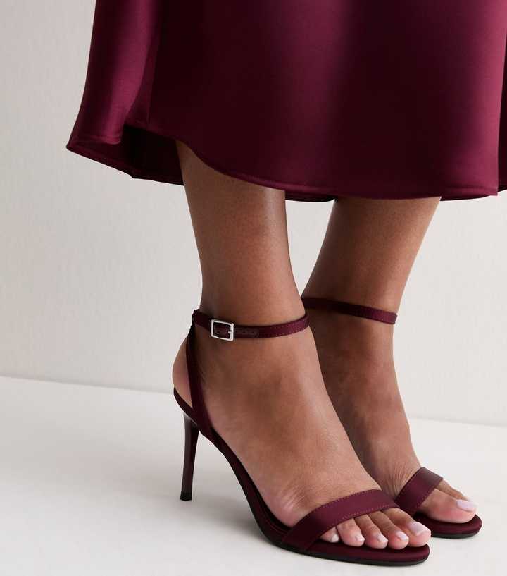 Dark Burgundy Satin Strappy Stiletto Sandals