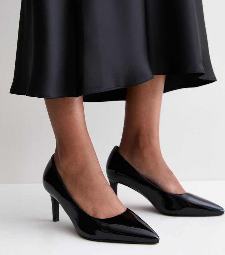 Wide Fit Black Patent Faux Leather Pointed Toe Pumps