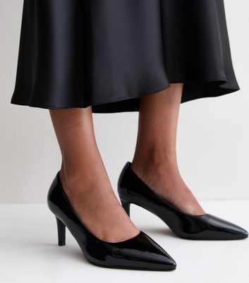 Wide Fit Black Patent Faux Leather Pointed Toe Pumps