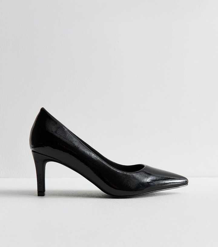 Wide Fit Black Patent Faux Leather Pointed Toe Pumps