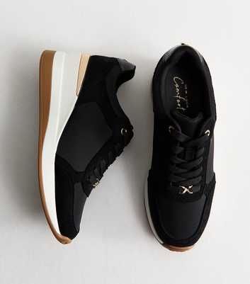 Black Faux Suede Wedge Heel Lace Up Trainers