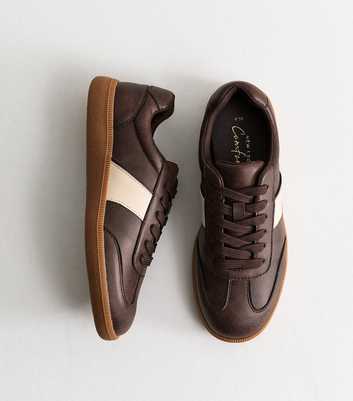 Dark Brown Faux Leather Panel Trainers
