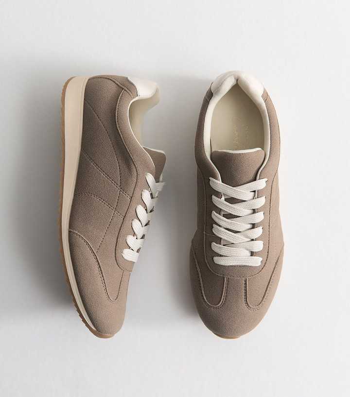 Grey Faux Suede Lace Up Trainers