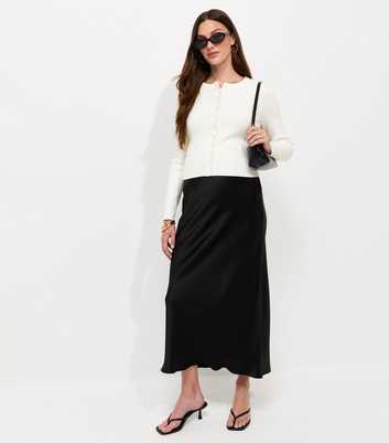 Maternity Black Satin Bias Cut Midi Skirt