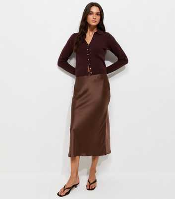 Black Satin Bias Cut Midi Skirt