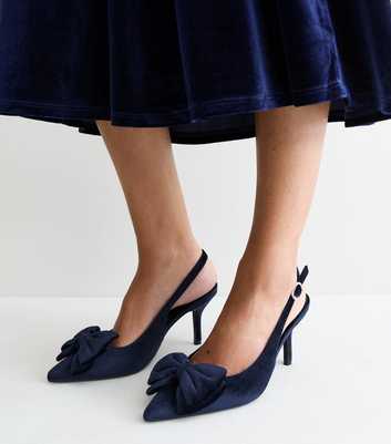 Navy Velvet Bow Slingback Stiletto Heels