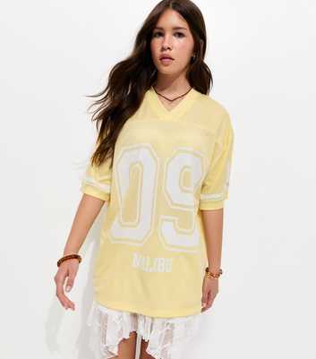 Girls Yellow 09 Malibu Print Satin Trimmed Football T-Shirt