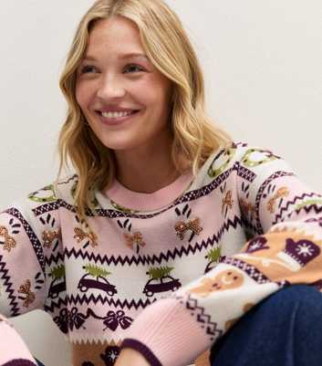 Pink Christmas Pattern Knitted Jumper