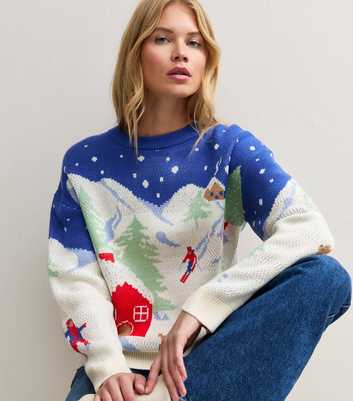 Blue Knitted Christmas Snow Scene Jumper