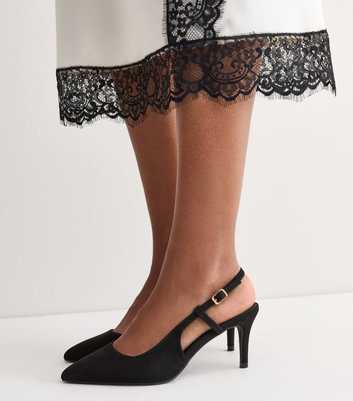 Wide Fit Black Faux Suede d'Orsay Slingback Pumps