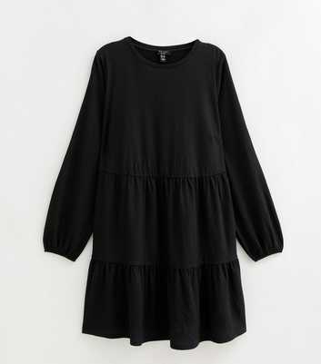 Curves Black Crinkle Texture Long Sleeve Smock Mini Dress