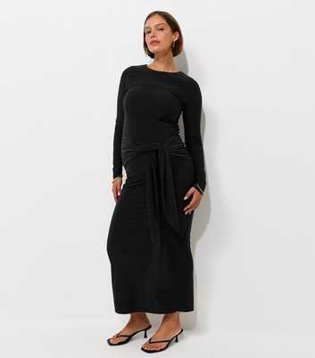 Maternity Black Long Sleeve Bow Under Bump Jersey Dress