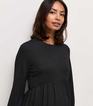 Maternity Black Long Sleeve Crinkle Texture Smock Mini Dress