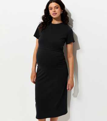 Maternity Black Cotton Rich Double Layer Midi Dress