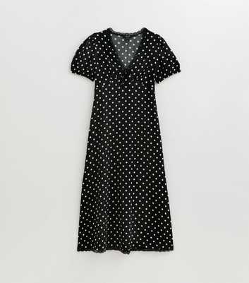 Maternity Black Spot Print Lace Trim Midi Dress