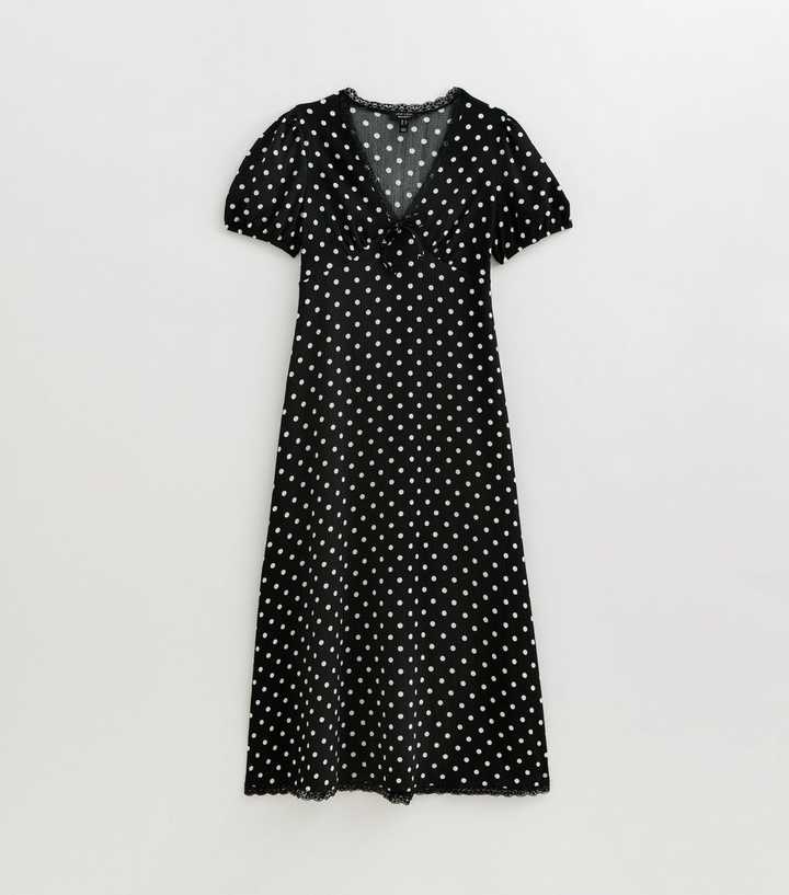 Maternity Black Spot Print Lace Trim Midi Dress