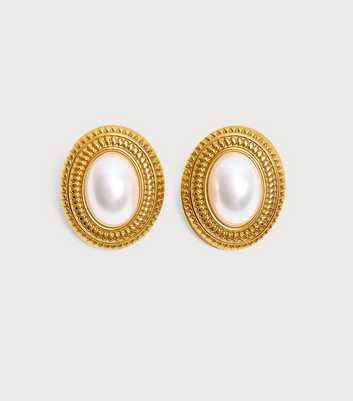 Public Desire 18ct Gold Plated Faux Pearl Oval Stud Earrings
