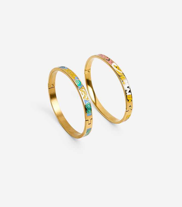 Public Desire Pack of 2 Gold Tone Patterned Bangles