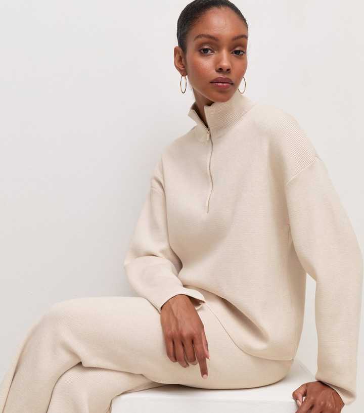 Cream Knitted Half Zip Jumper