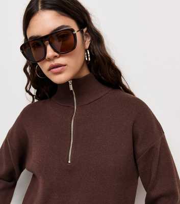 Brown Knitted Half Zip Jumper