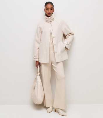 Cream Knit Wide Leg Trouser