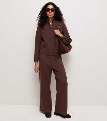 Brown Knit Wide Leg Trouser