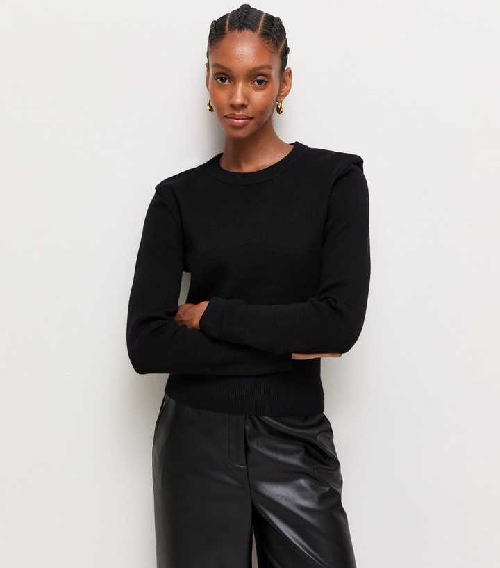 Black Lightweight Knit Shoulder Pad Jumper
