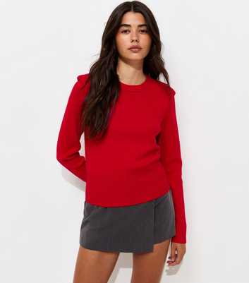Bright Red Lightweight Knit Shoulder Pad Jumper
